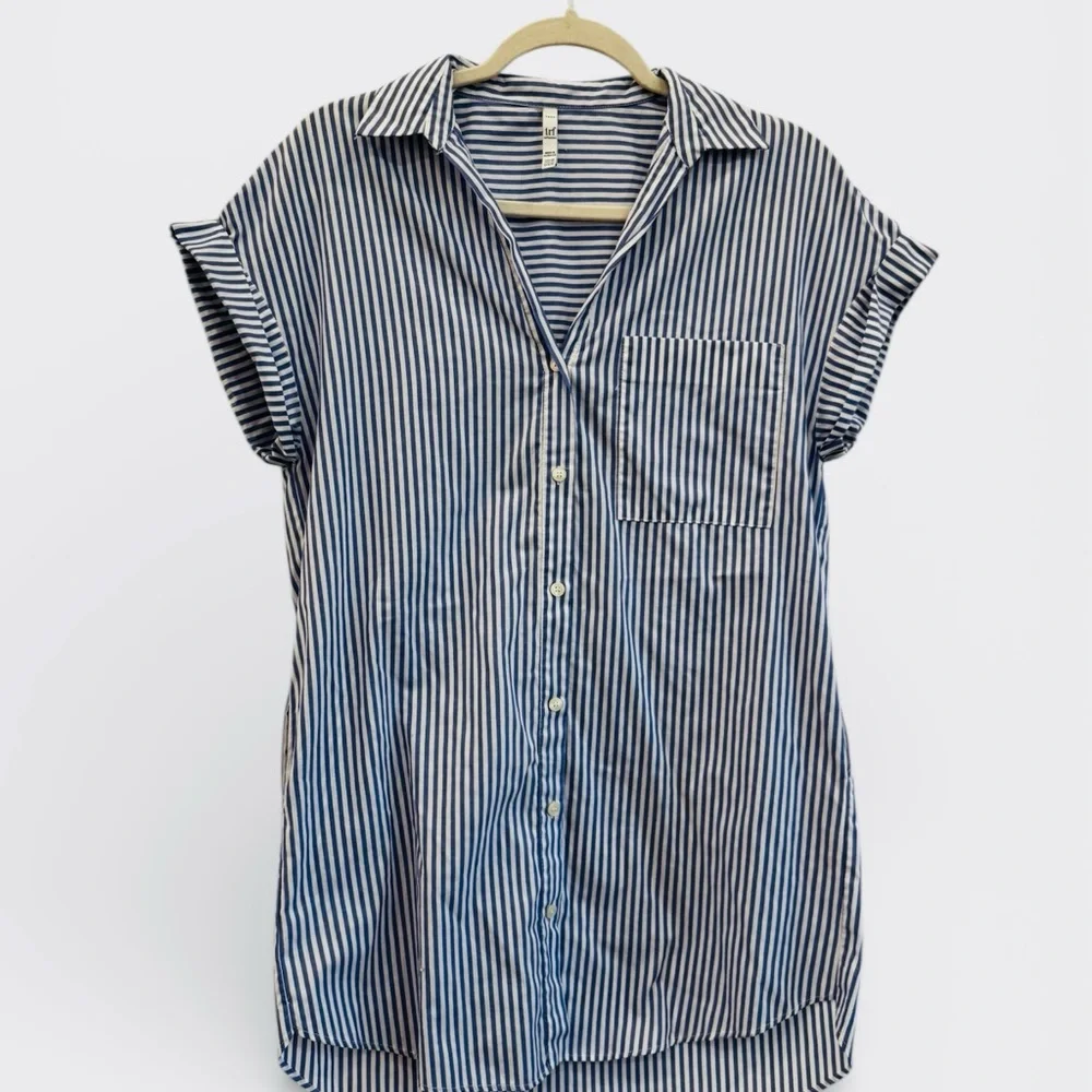 Zara Navy Striped Button-Down Shirt/Dress - Picture 1 of 2